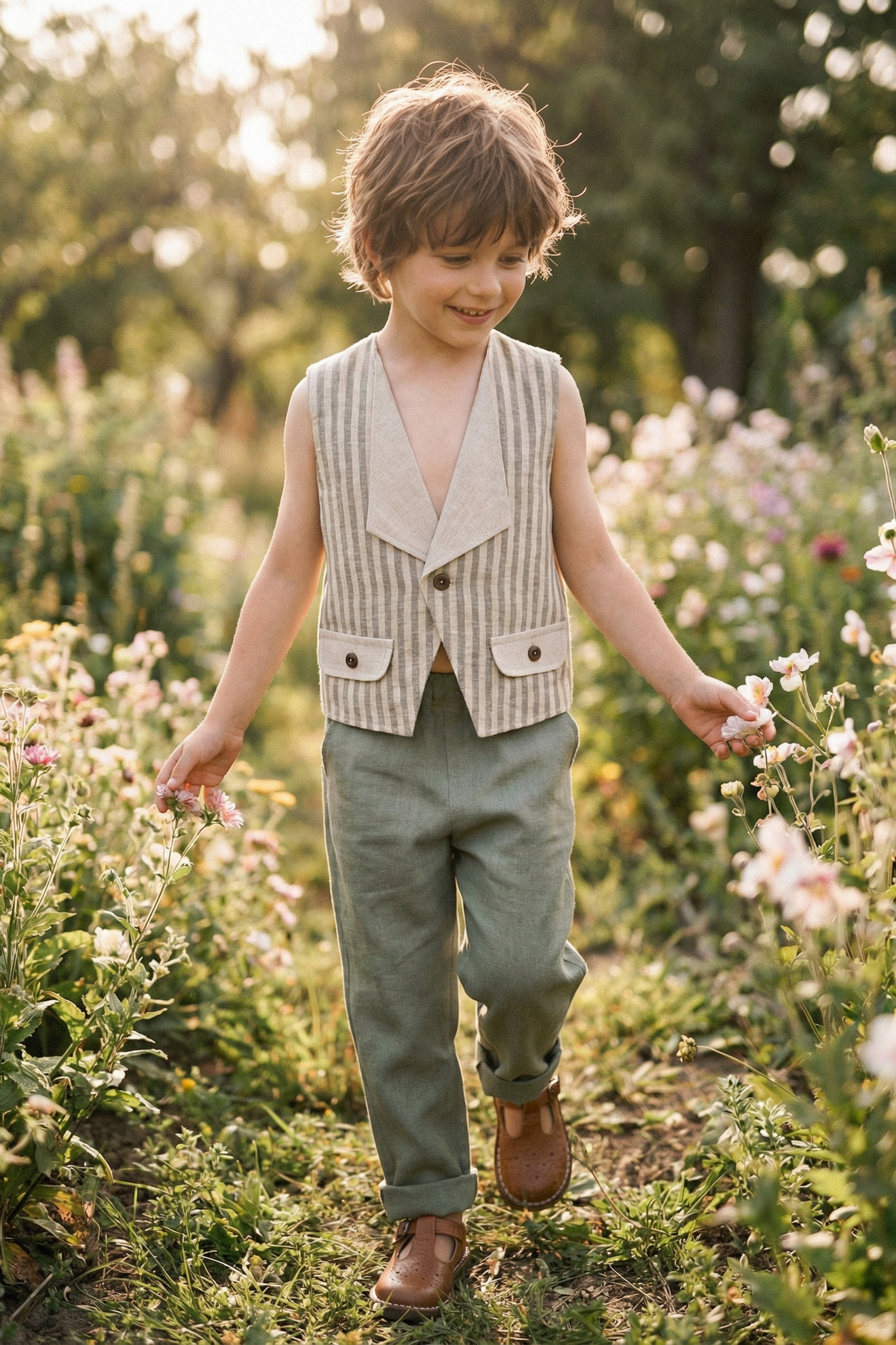Boys Striped Single-Button Turtleneck Vest