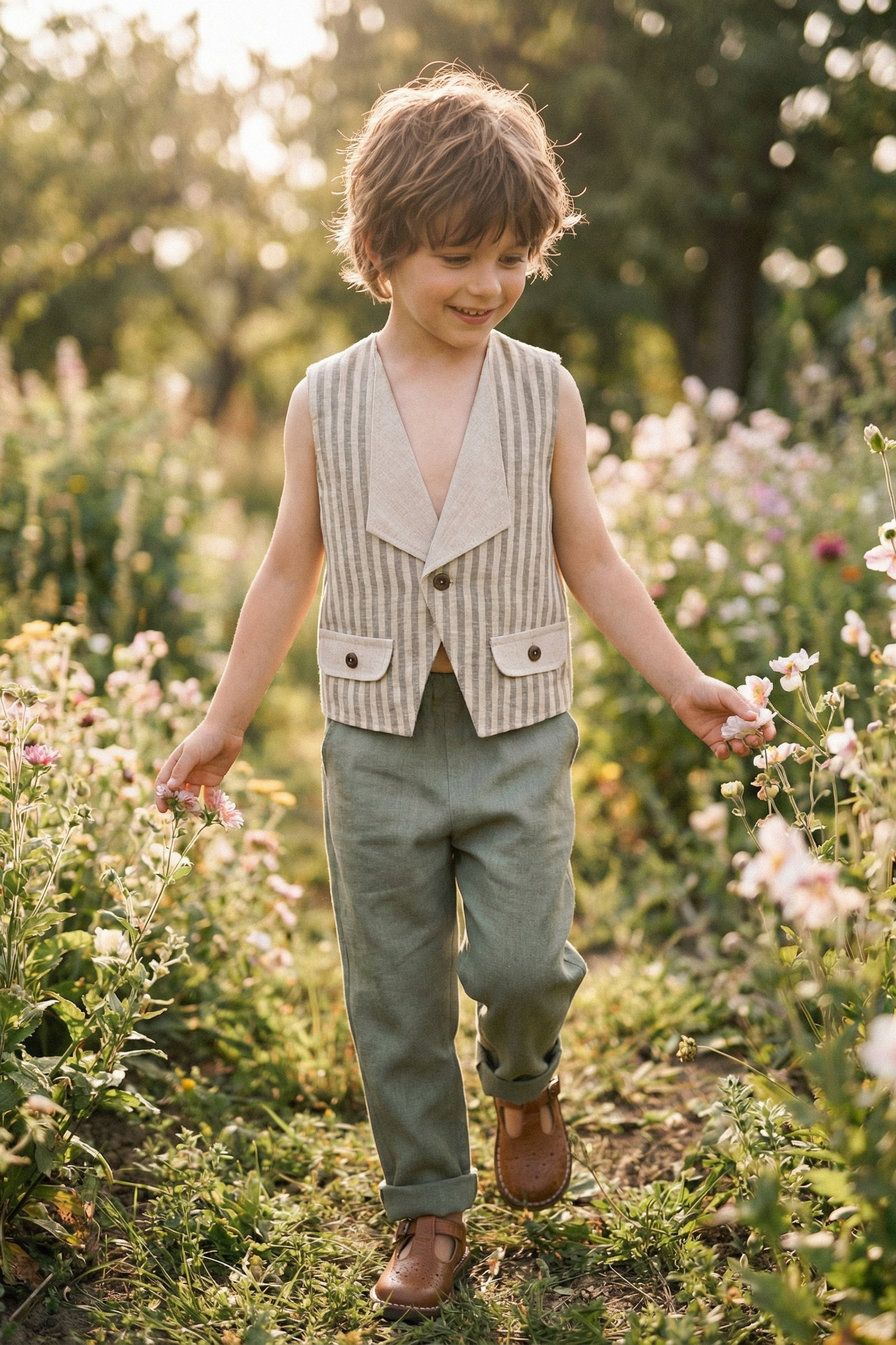 Boys Striped Single-Button Turtleneck Vest