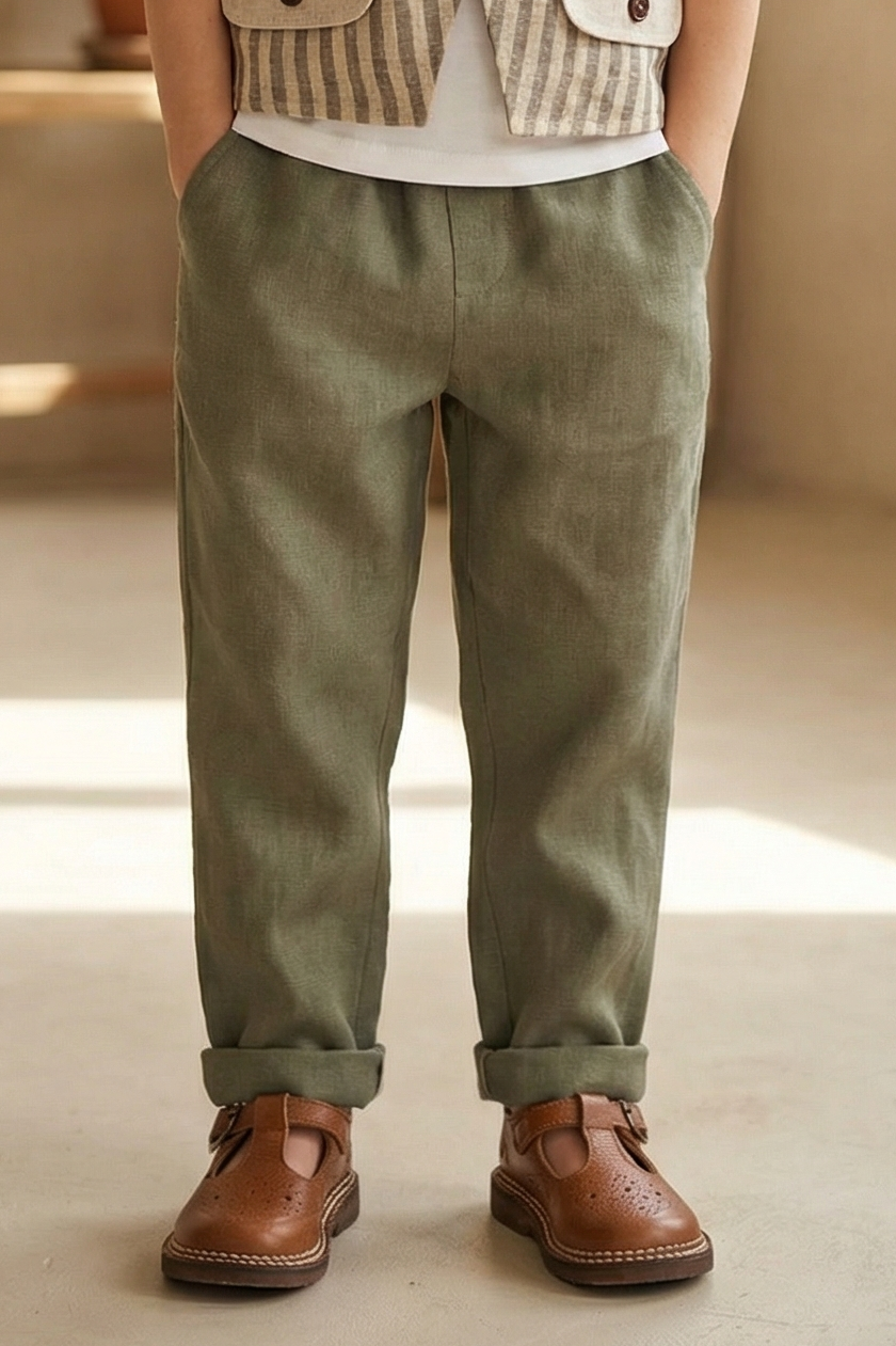 Boys Tea Green Simple Pants