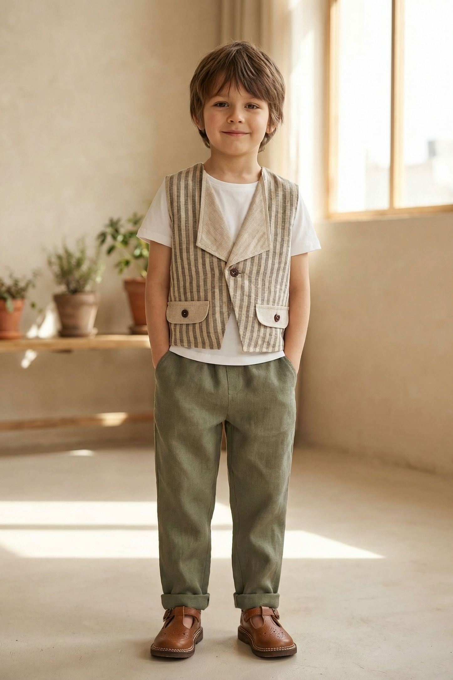 Boys Tea Green Simple Pants