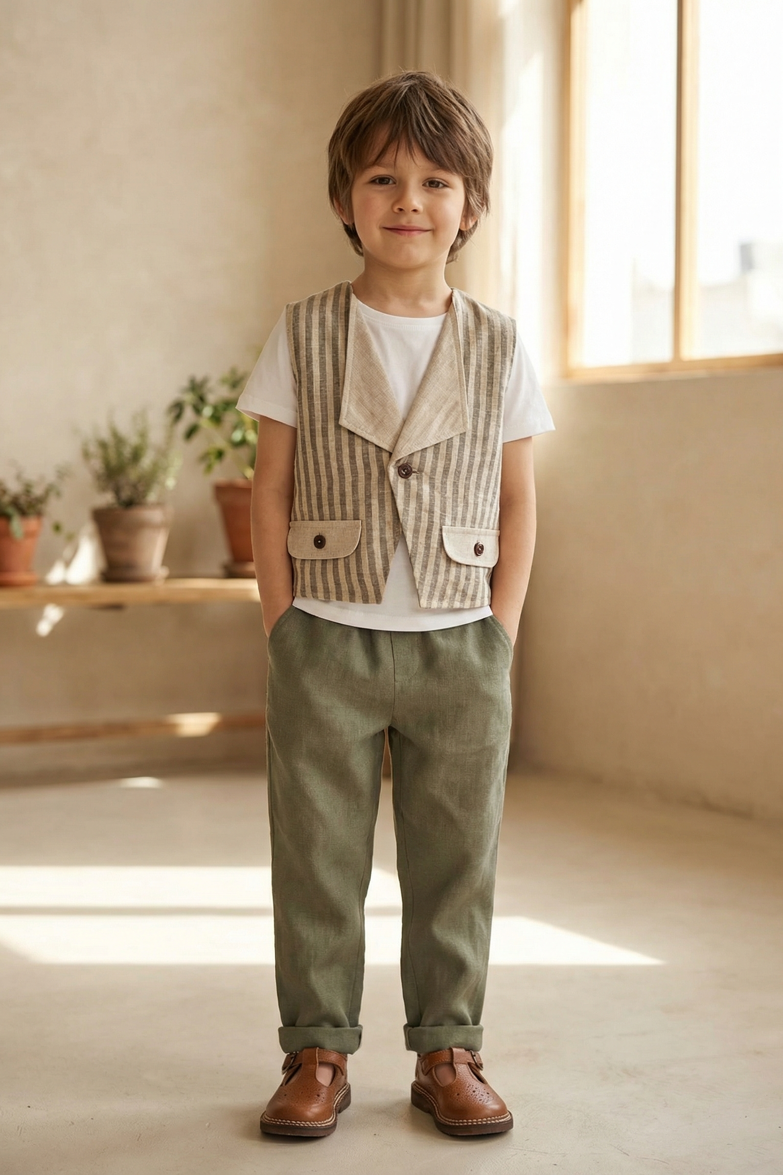 Boys Tea Green Simple Pants