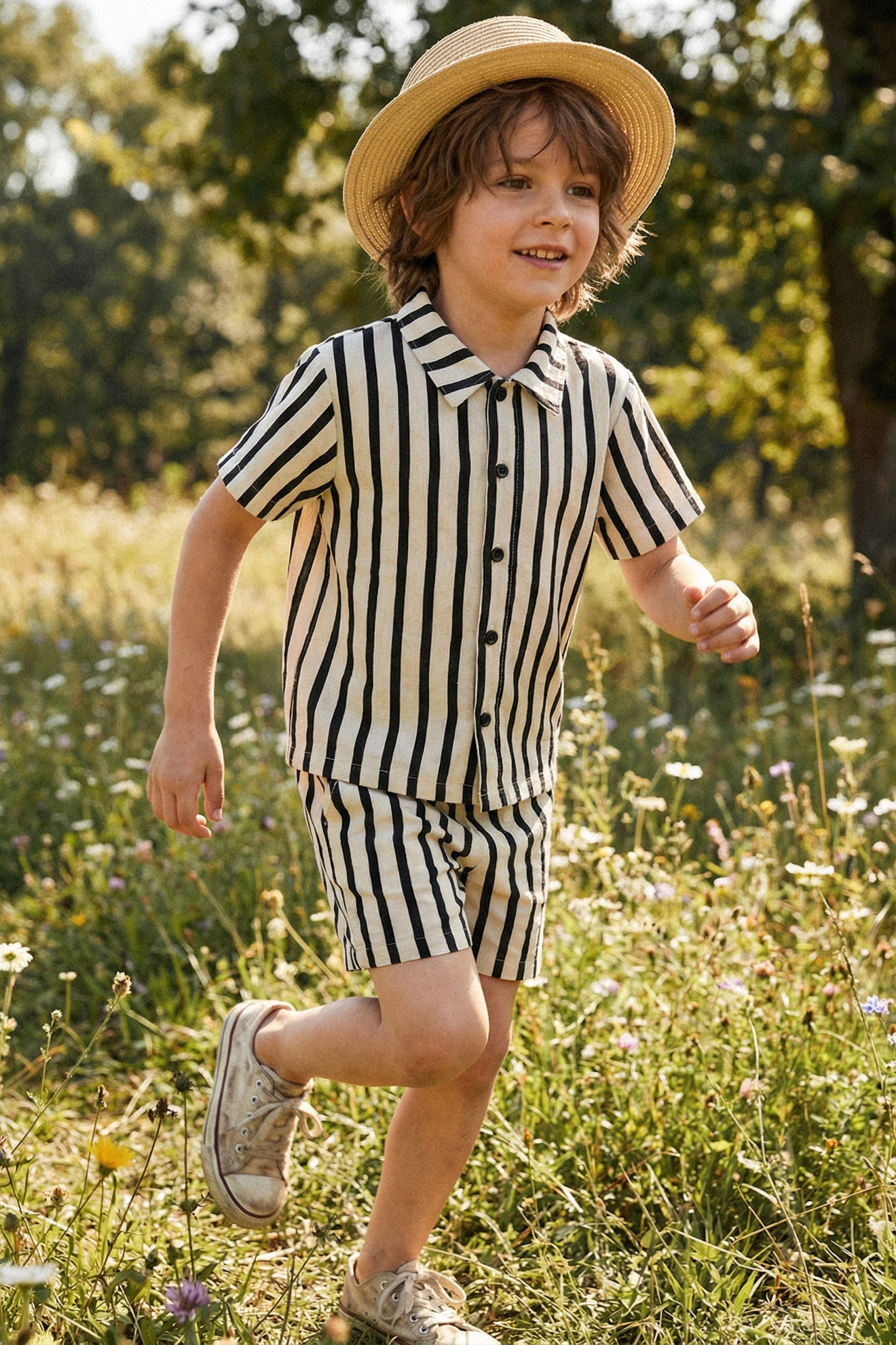 Boys Black And White Striped Shirt 2-piece Set
