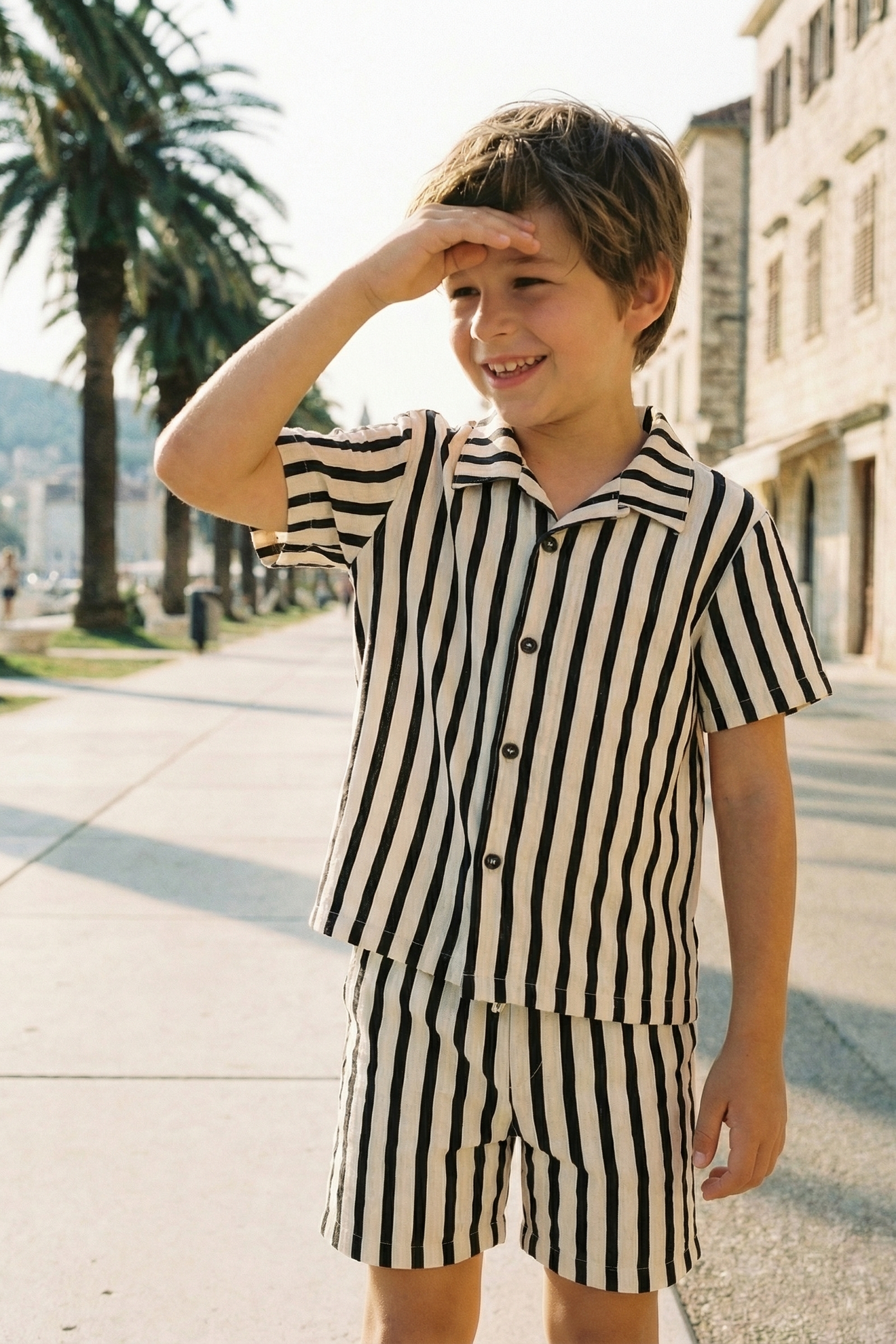 Boys Black And White Striped Shirt 2-piece Set