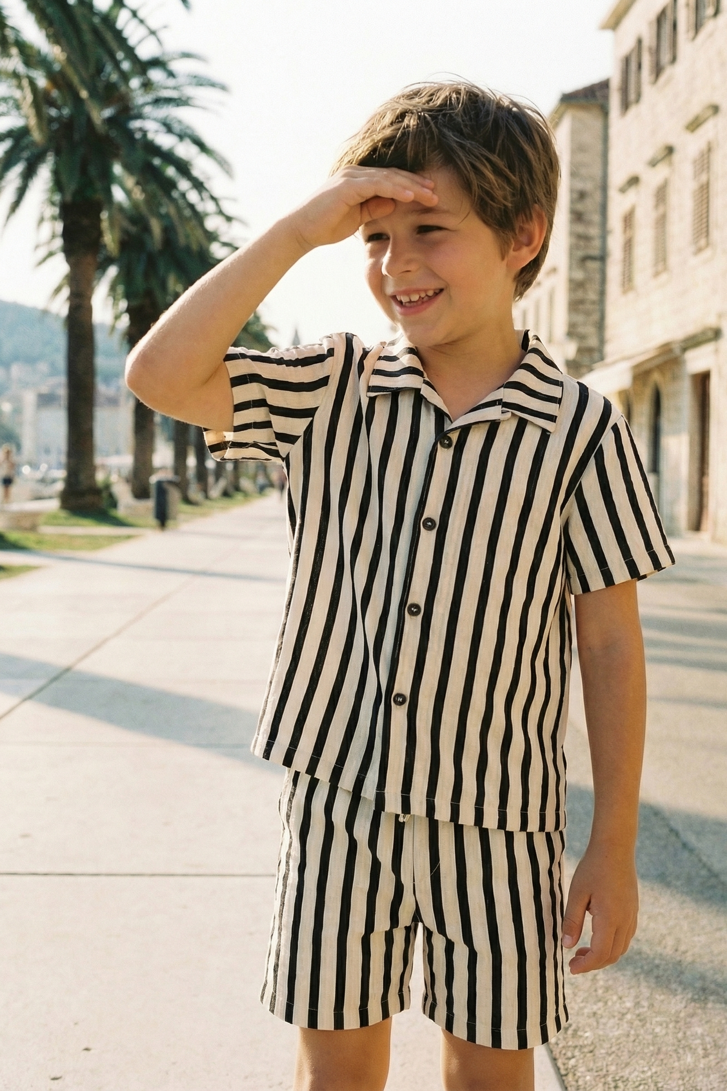 Boys Black And White Striped Shirt 2-piece Set