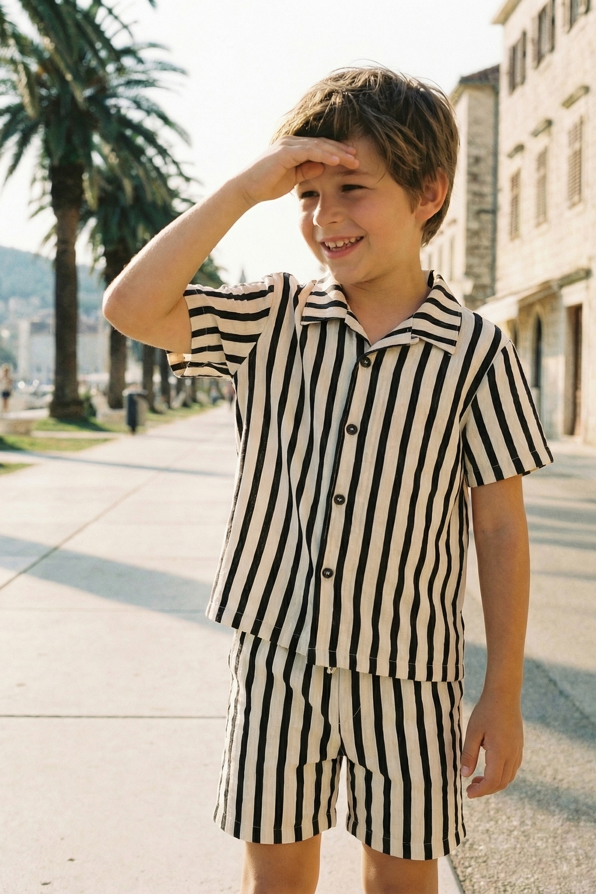 Boys Black And White Striped Shirt 2-piece Set