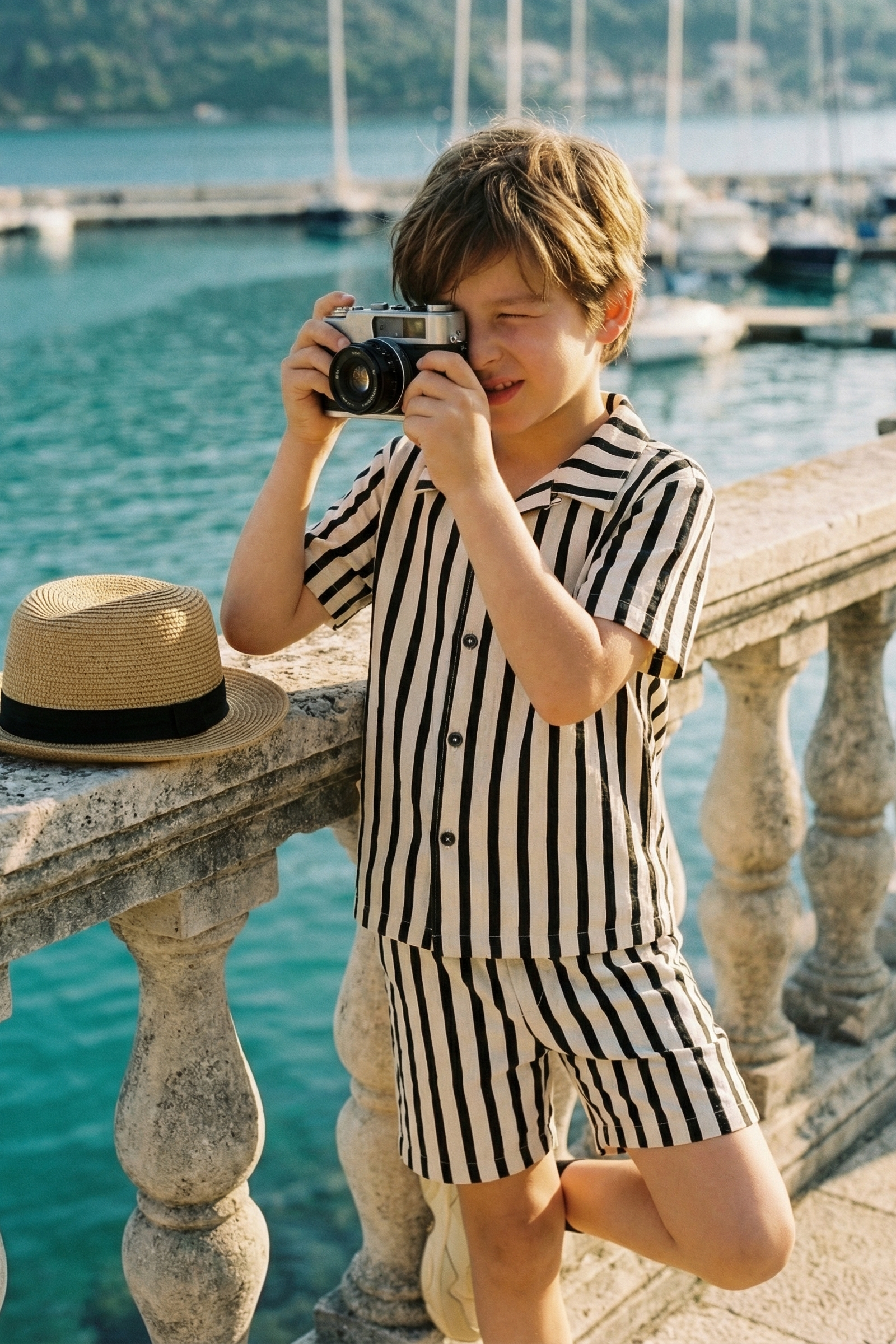 Boys Black And White Striped Shirt 2-piece Set