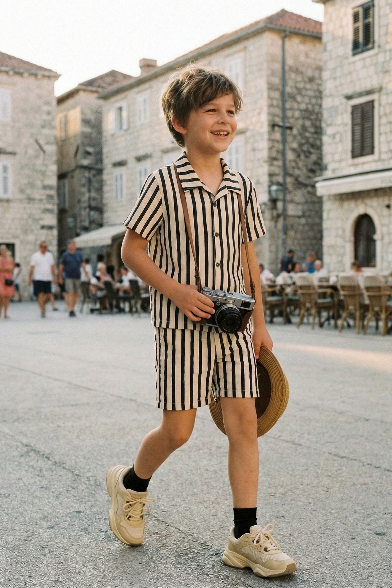 Boys Black And White Striped Shirt 2-piece Set
