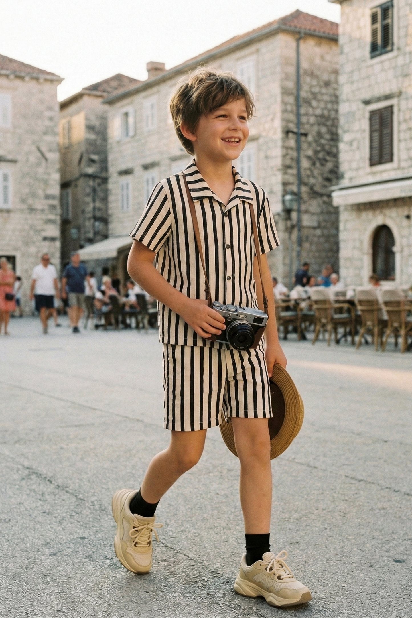 Boys Black And White Striped Shirt 2-piece Set