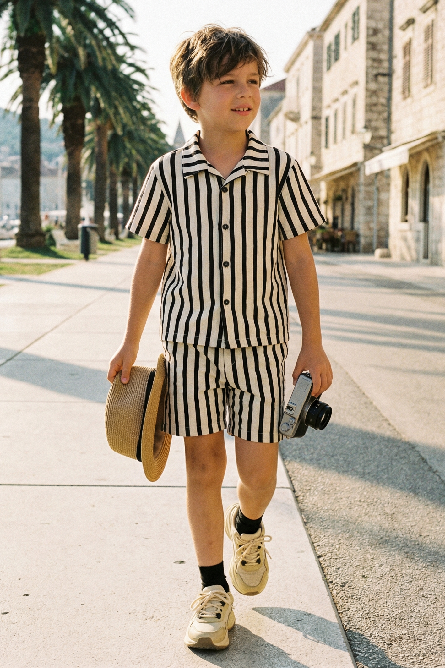 Boys Black And White Striped Shirt 2-piece Set