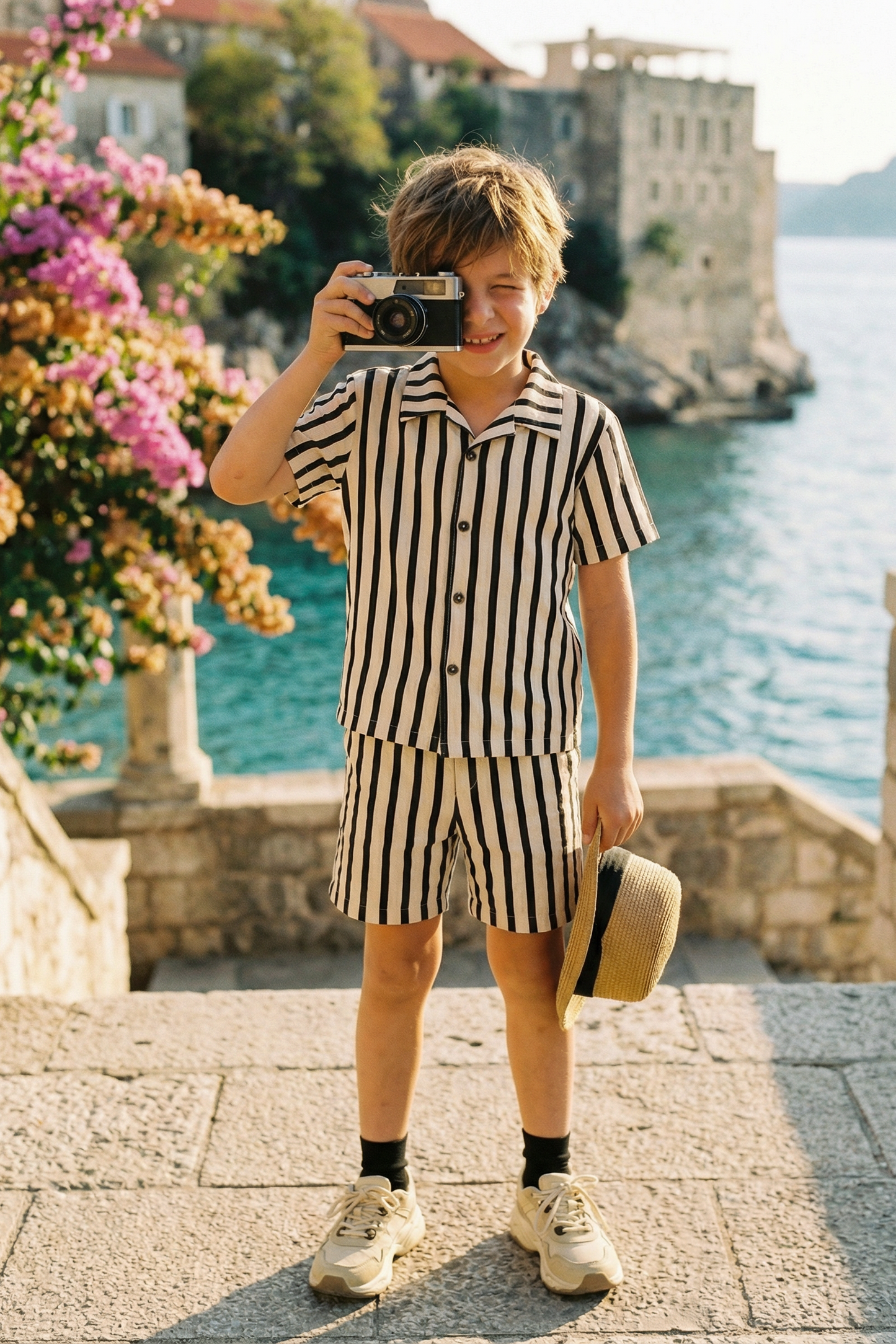 Boys Black And White Striped Shirt 2-piece Set
