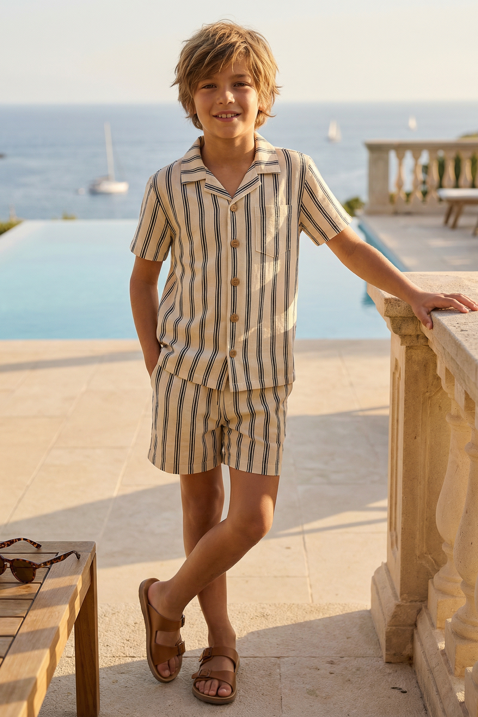 Boys Apricot Striped Shirt 2-piece Set