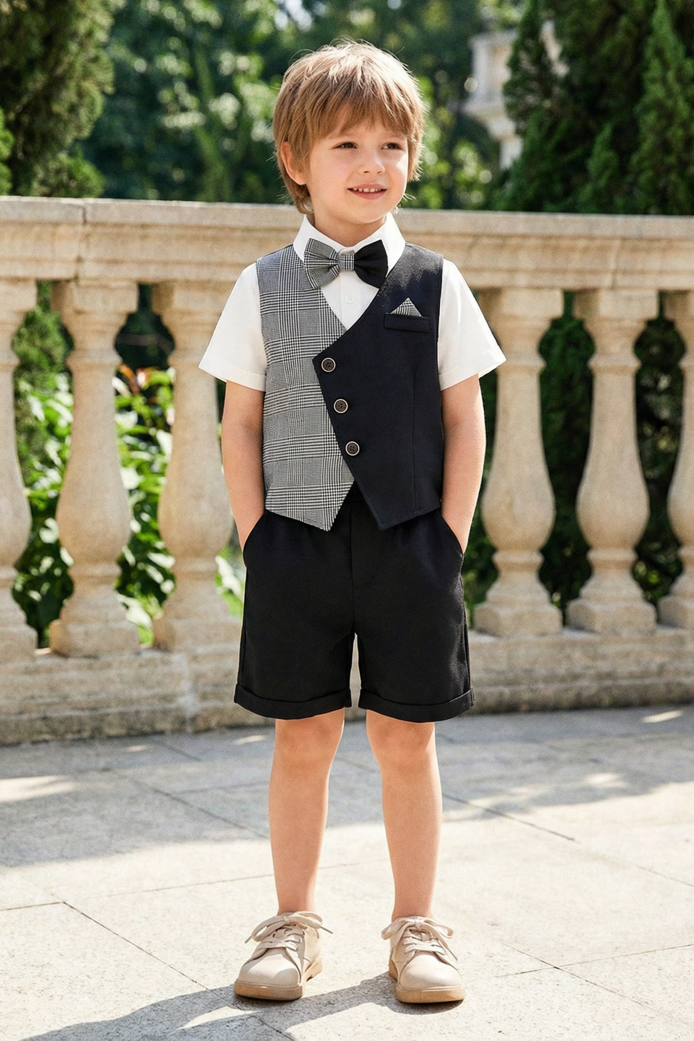 Boys Black And White Striped Pattern 2-Piece Set