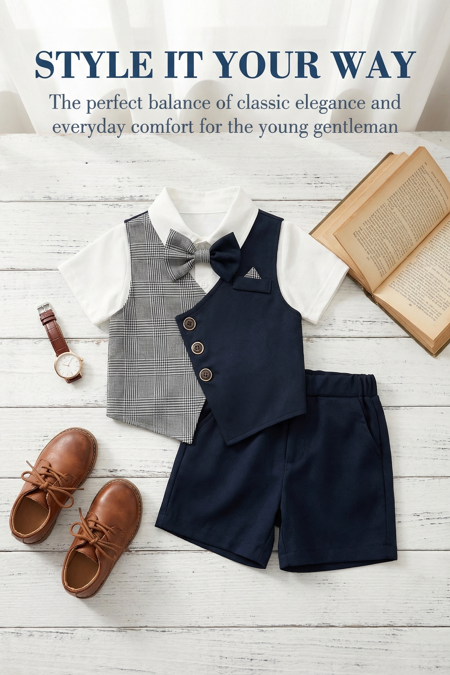 Boys Black And White Striped Pattern 2-Piece Set