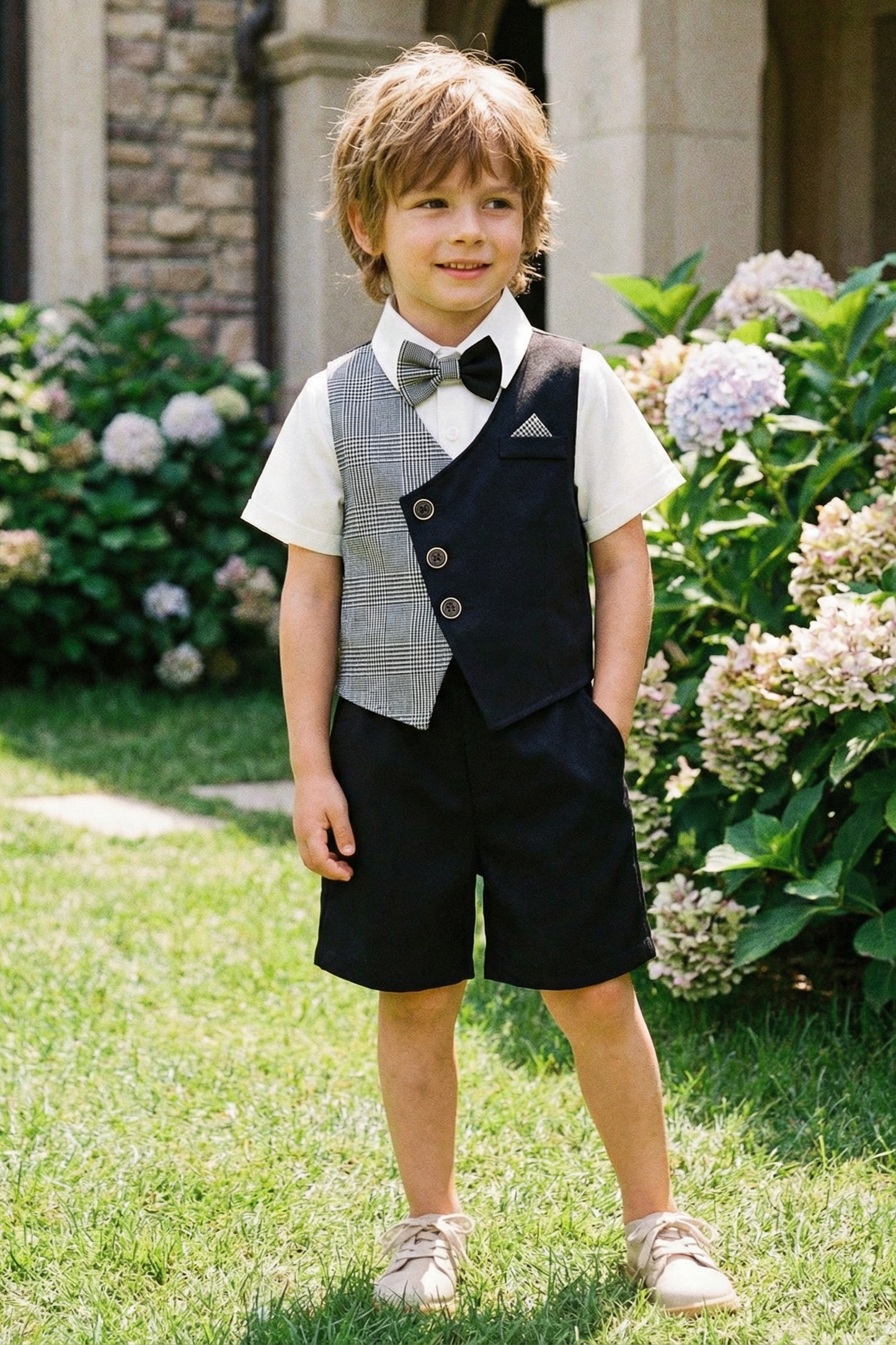 Boys Black And White Striped Pattern 2-Piece Set