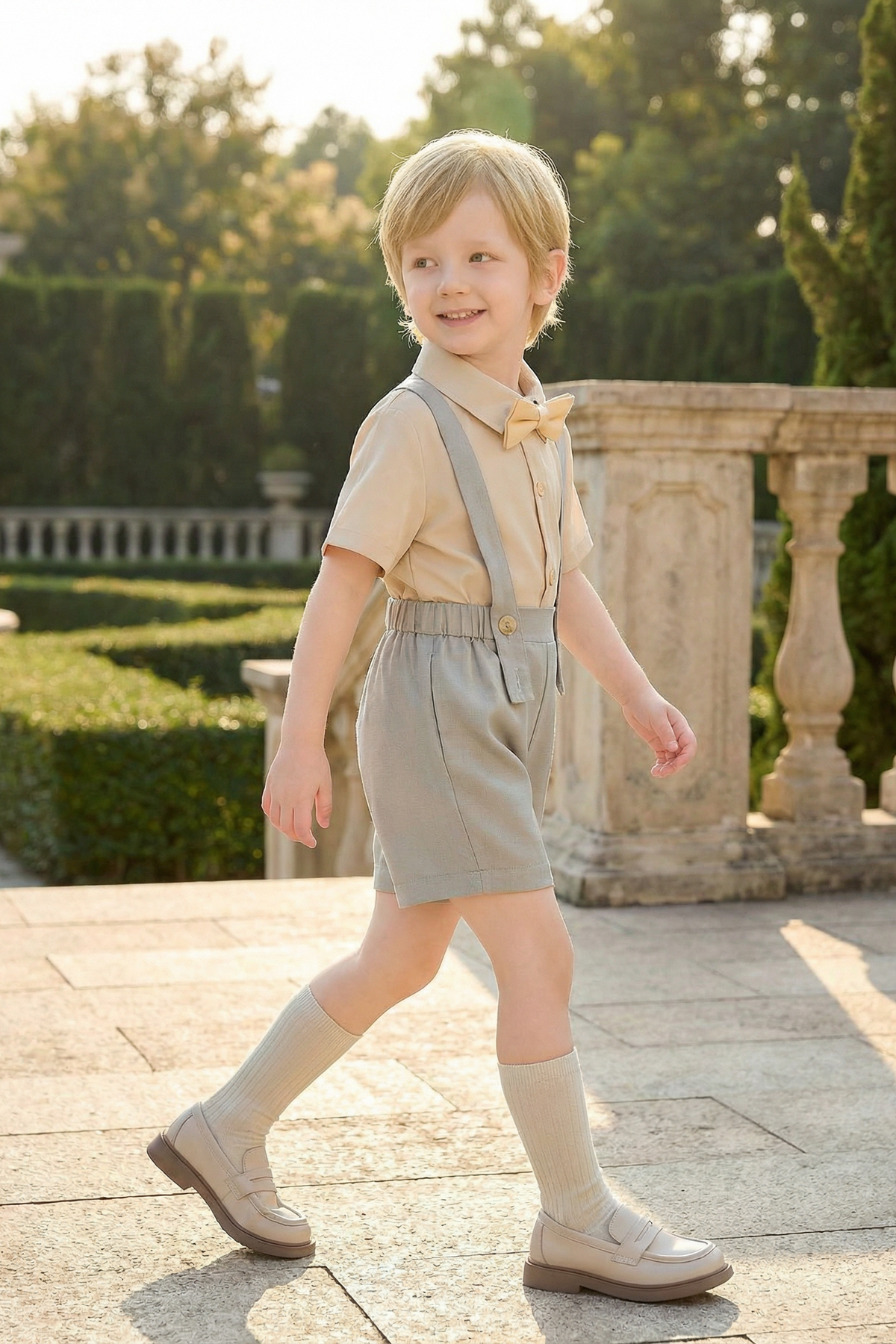 Boys Light Gray And Blue Minimalist Denim Overalls