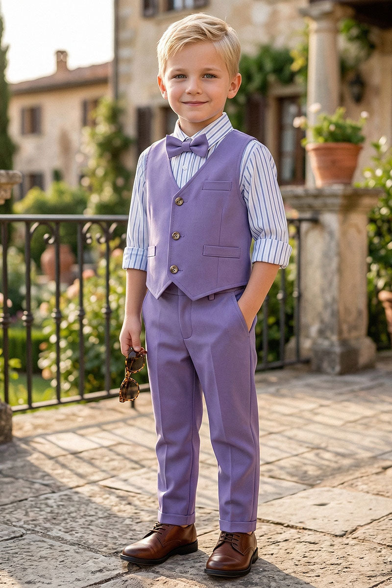 Boys Lavender Vest & Trousers 2-Piece Suit