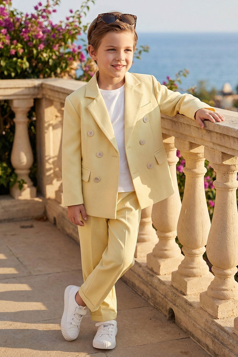 Boys Butter Yellow Double-Breasted 2-Piece Suit