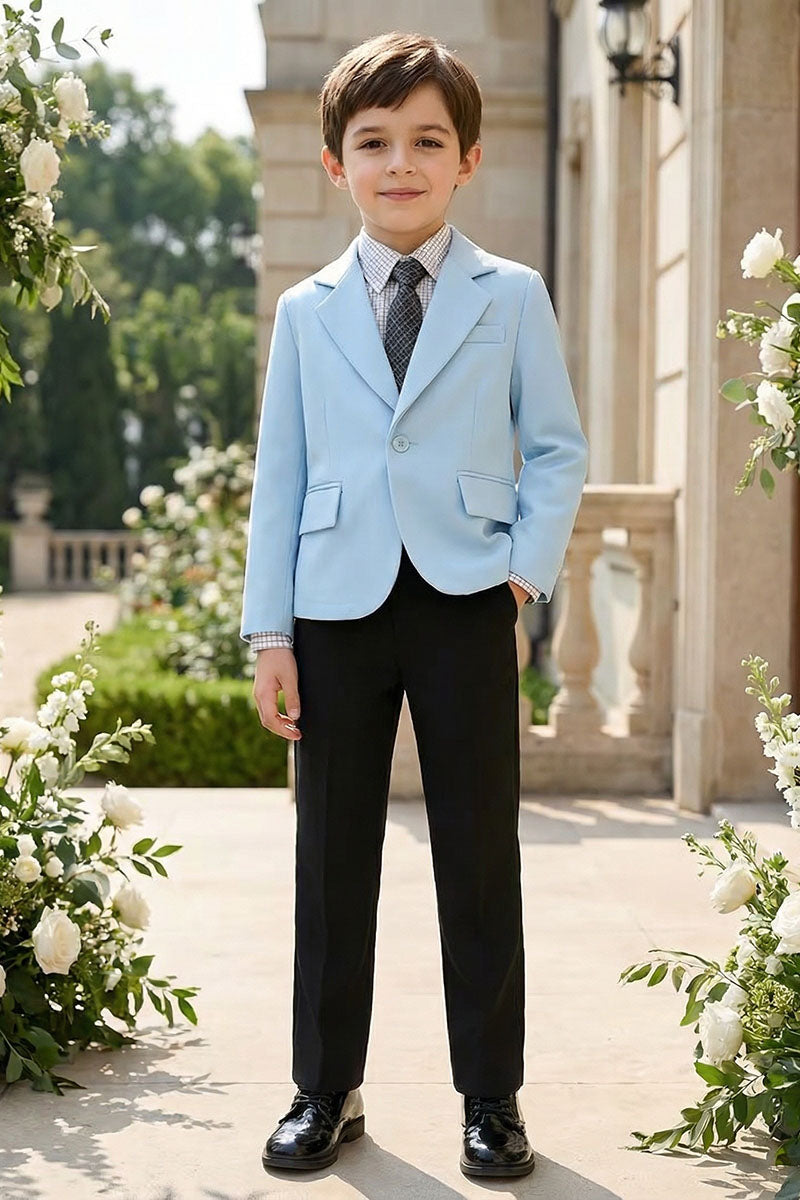 Boys Sky Blue Blazer & Black Trousers 2-Piece Suit