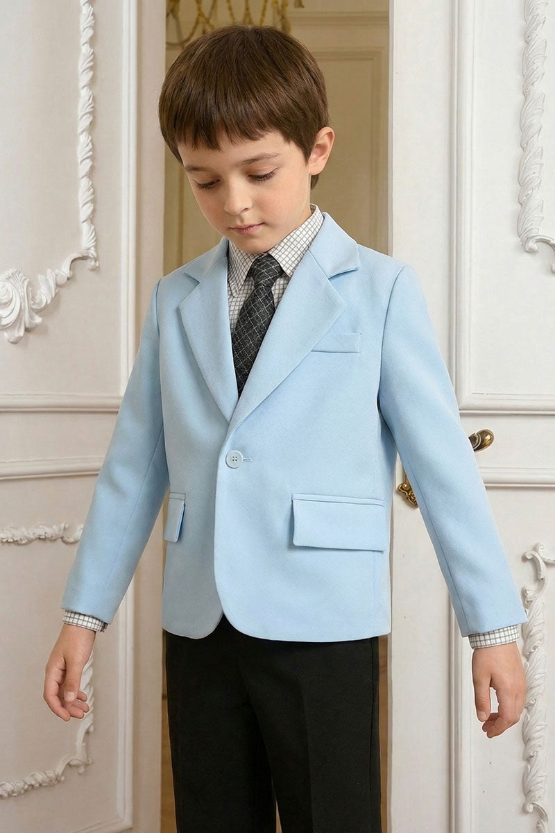Boys Sky Blue Blazer & Black Trousers 2-Piece Suit