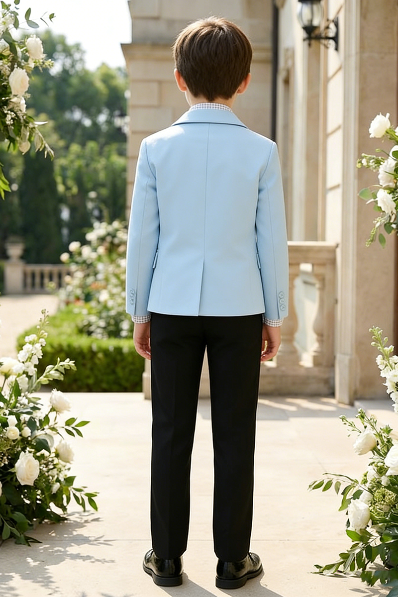Boys Sky Blue Blazer & Black Trousers 2-Piece Suit