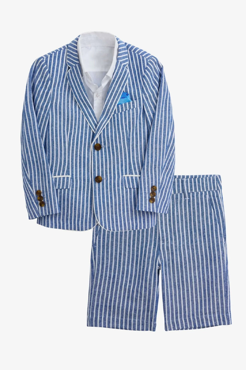 Boys Blue And White Striped Linen Blend 2-piece Set