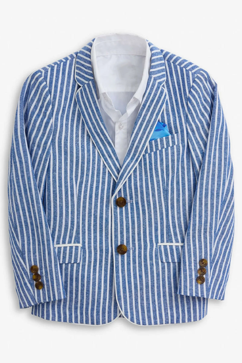 Boys Blue And White Striped Linen Blend 2-piece Set