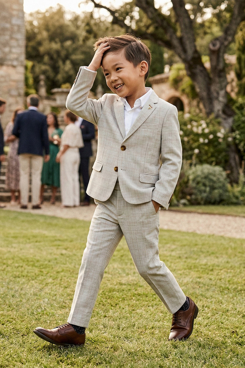 Boys Light Grey Check Single-breasted 2-piece Suits