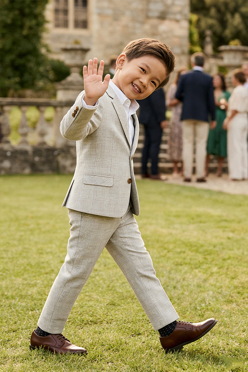 Boys Light Grey Check Single-breasted 2-piece Suits