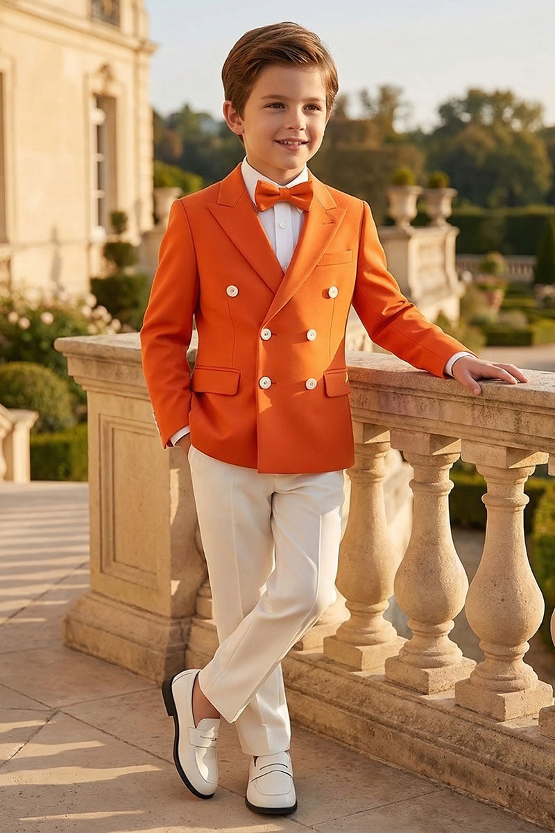 Boys Orange Blazer & White Trousers 2-Piece Suit