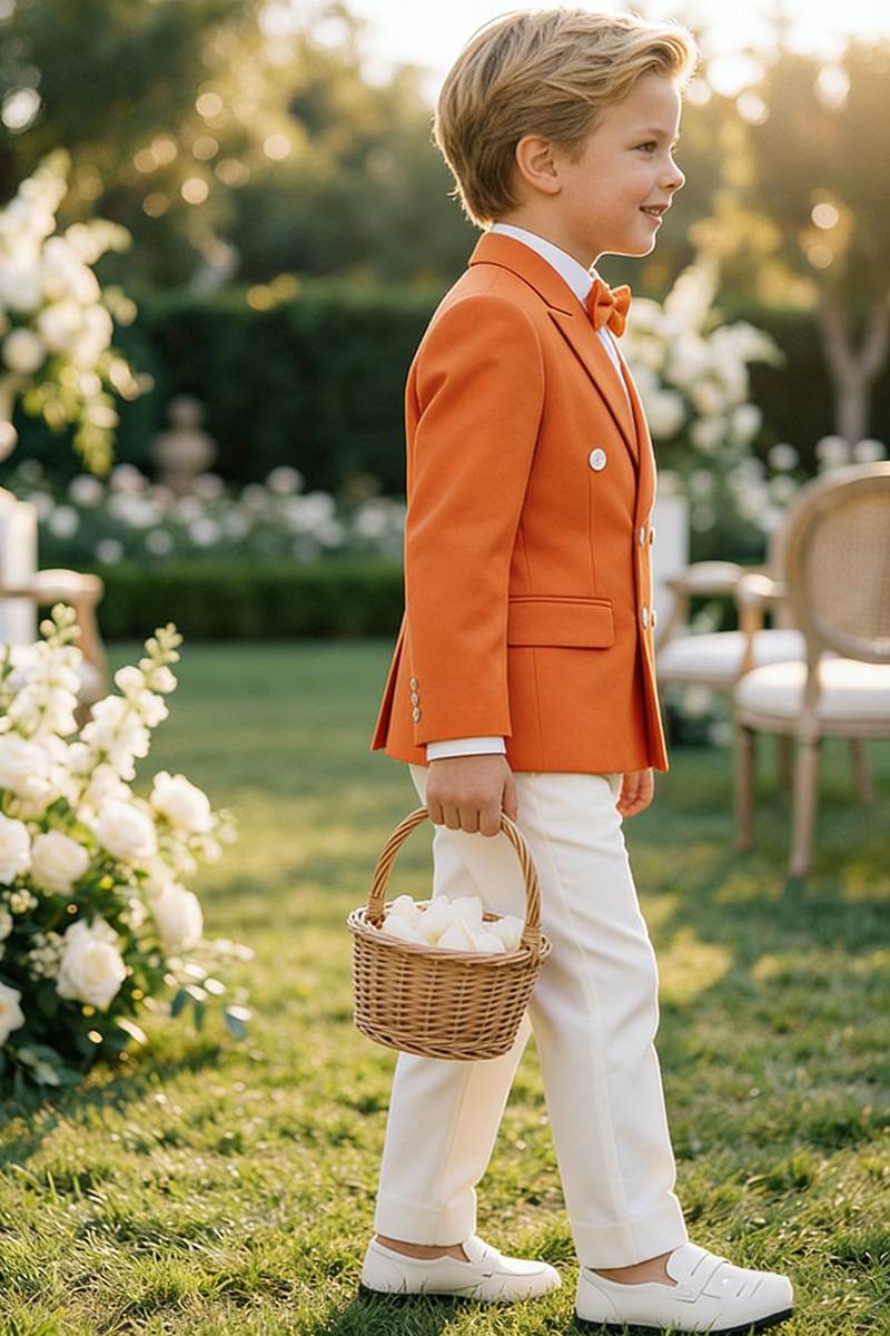 Boys Orange Blazer & White Trousers 2-Piece Suit