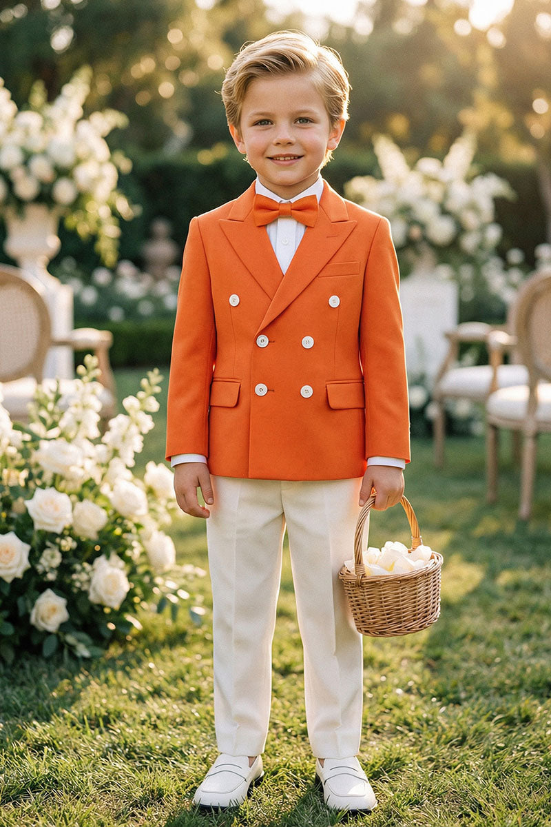 Boys Orange Blazer & White Trousers 2-Piece Suit