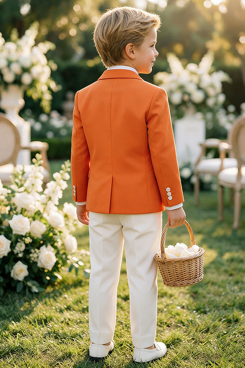 Boys Orange Blazer & White Trousers 2-Piece Suit