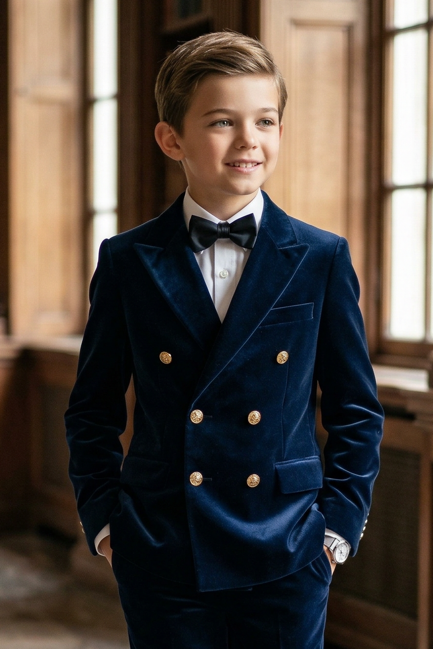 Deep Blue Velvet Double Row Suit