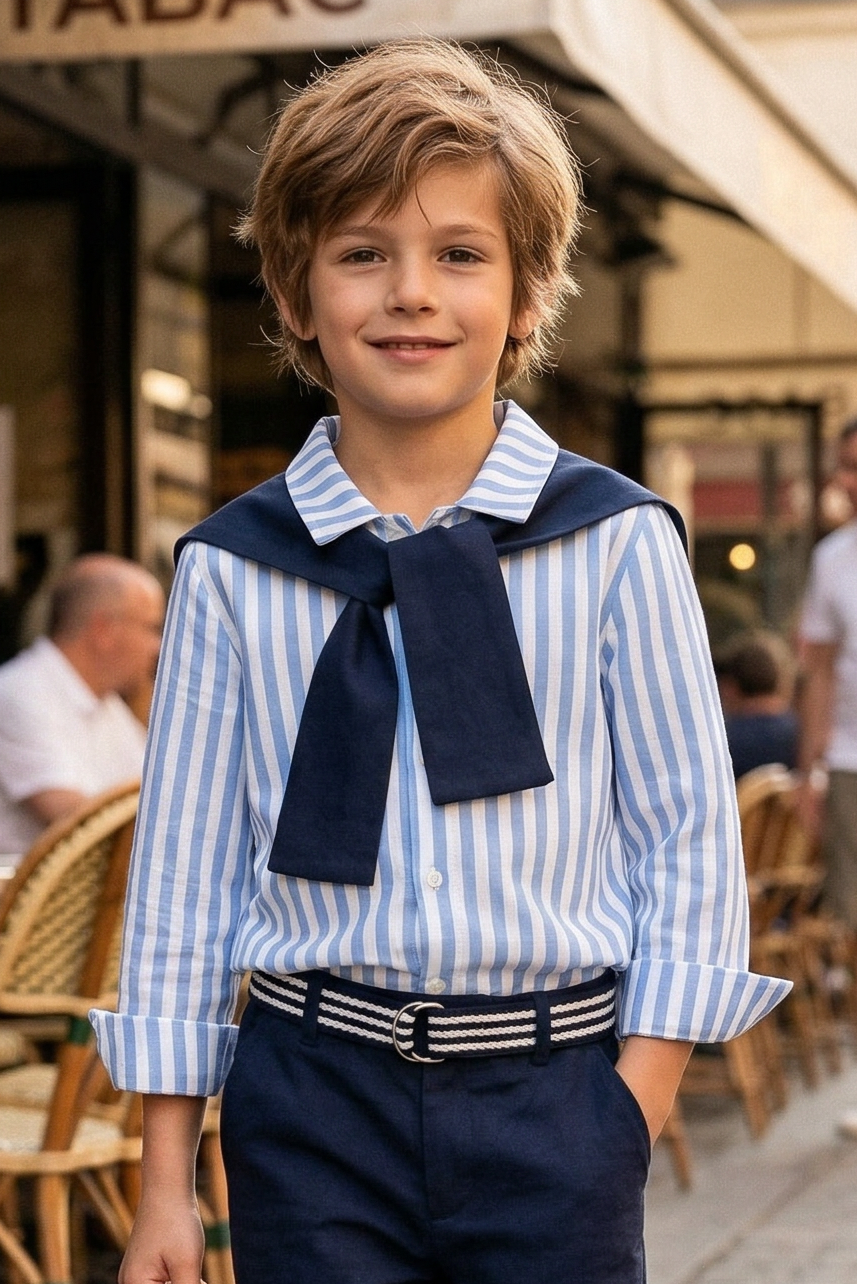 Blue Striped Shawl Long Sleeved Shirt