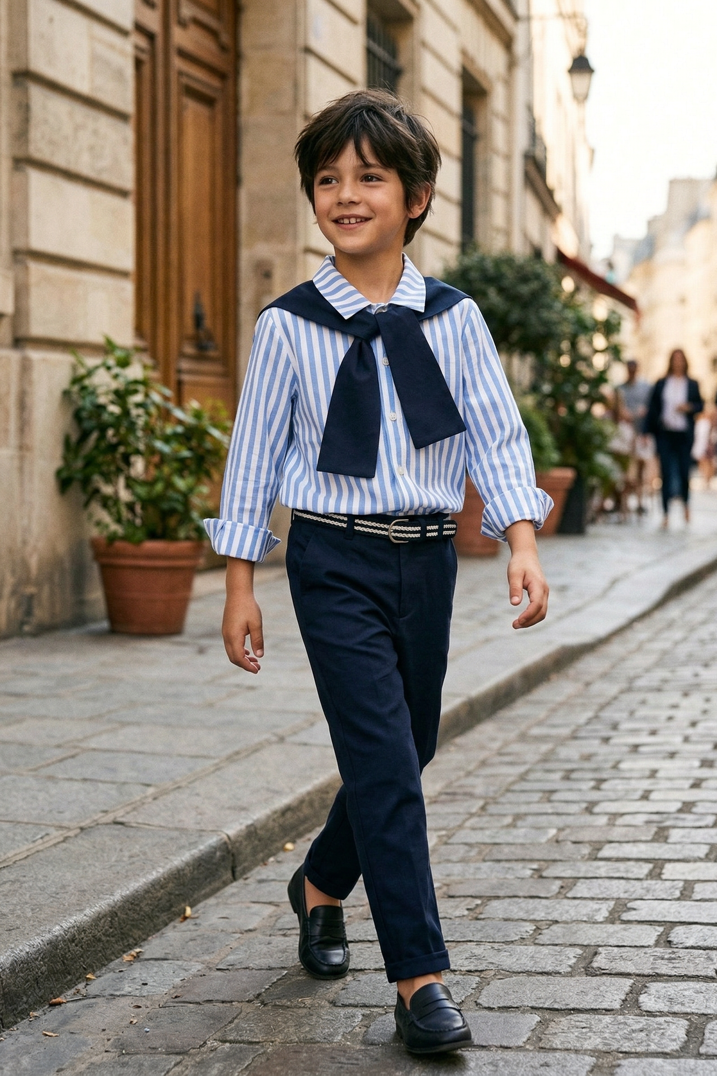 Blue Striped Shawl Long Sleeved Shirt