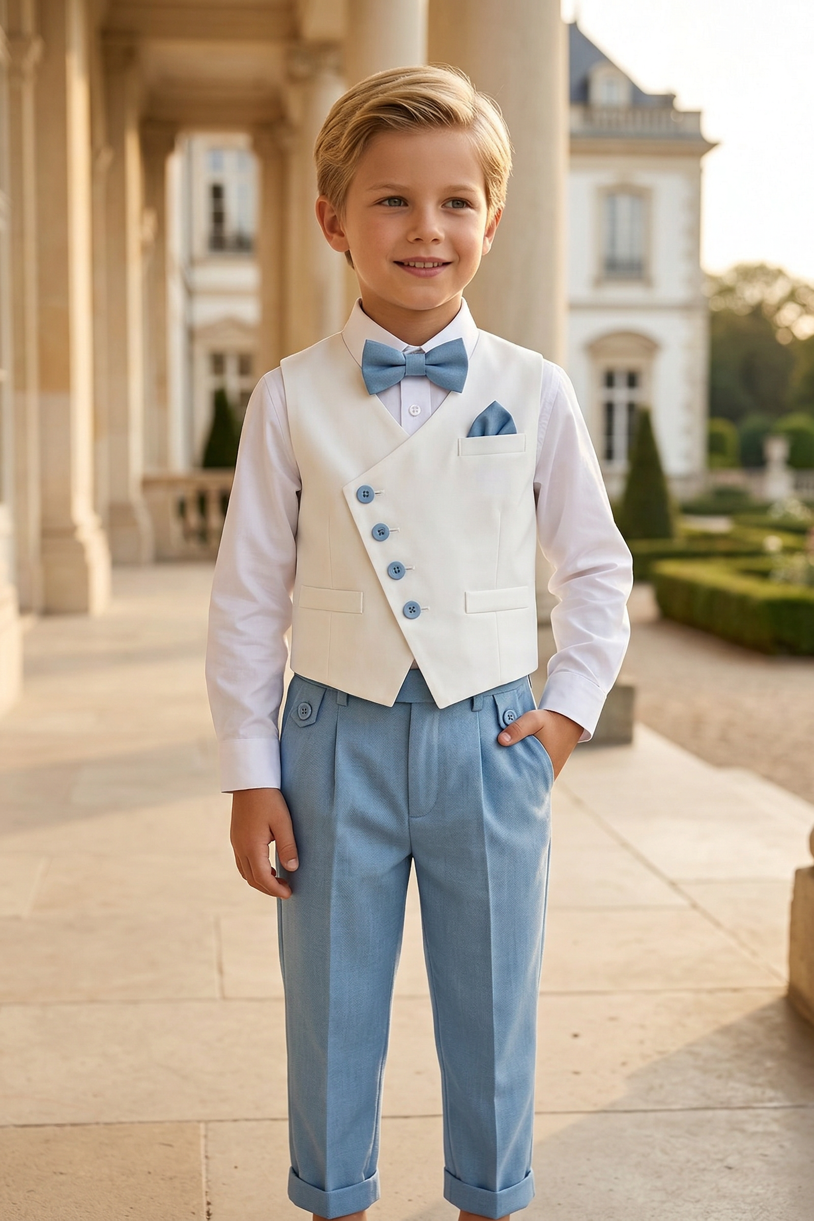 Blue White Irregular Single Breasted 2-Piece Set