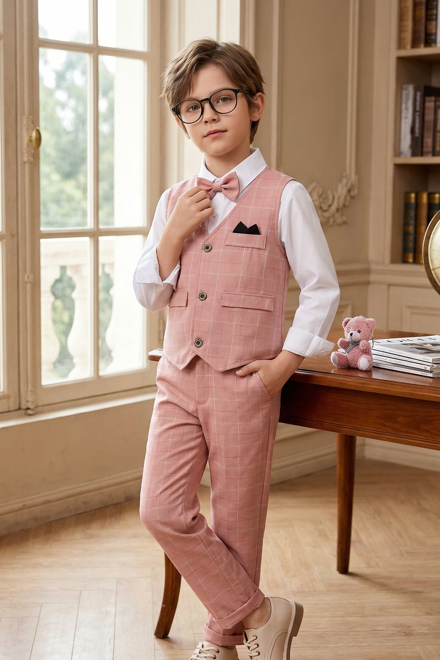 Pink Checkered Single Breasted 2-Piece Set