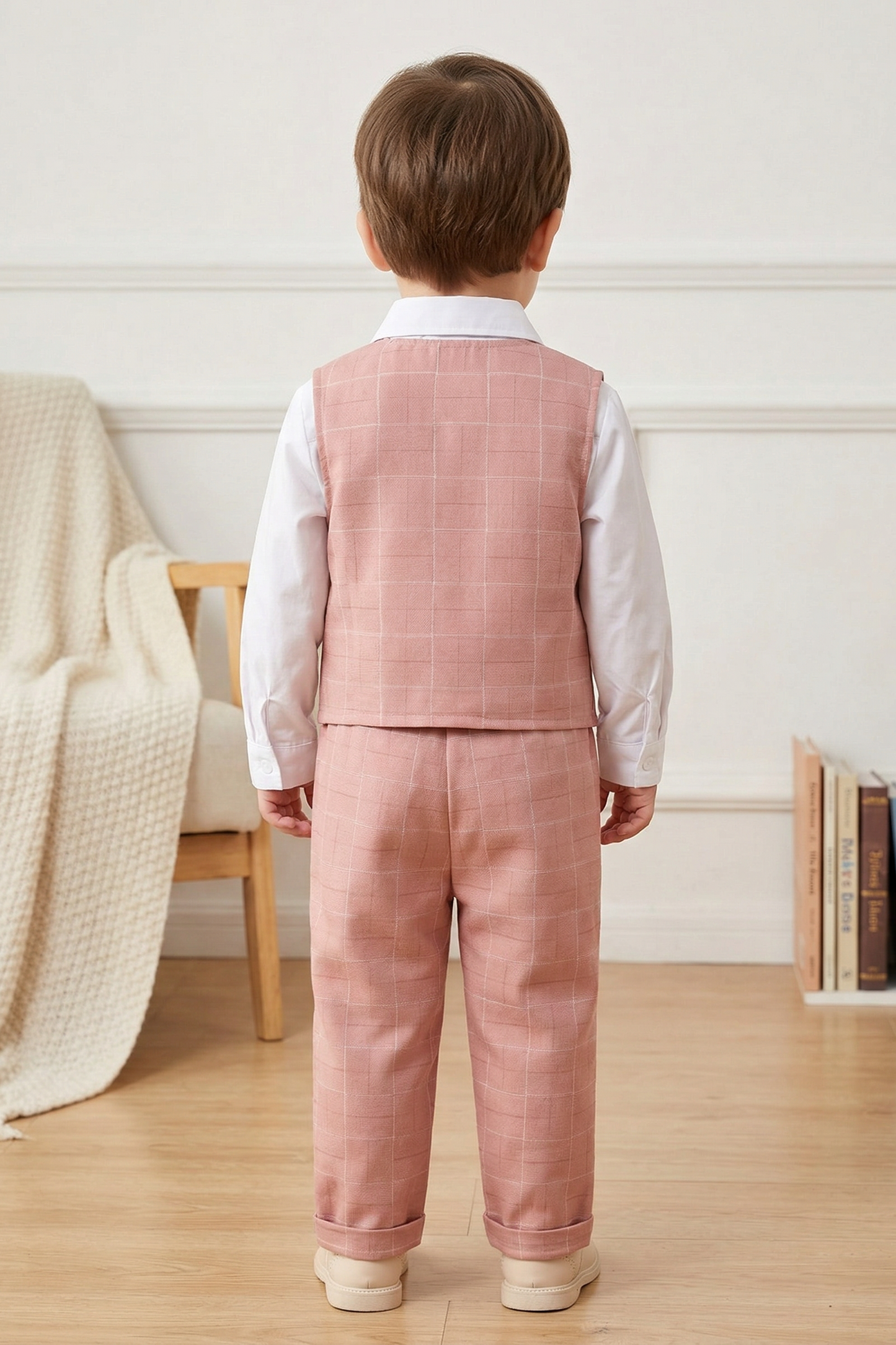 Pink Checkered Single Breasted 2-Piece Set