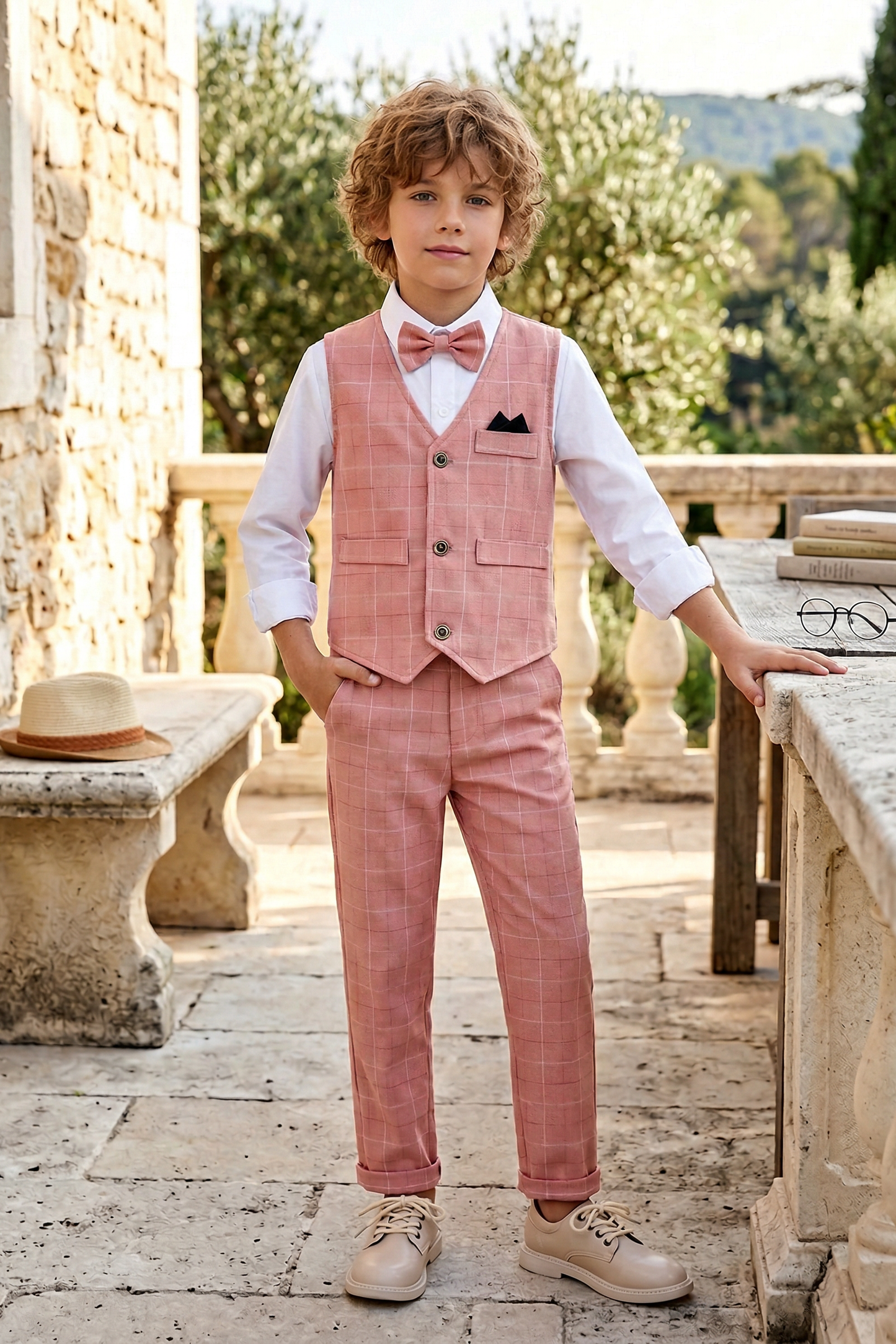 Pink Checkered Single Breasted 2-Piece Set