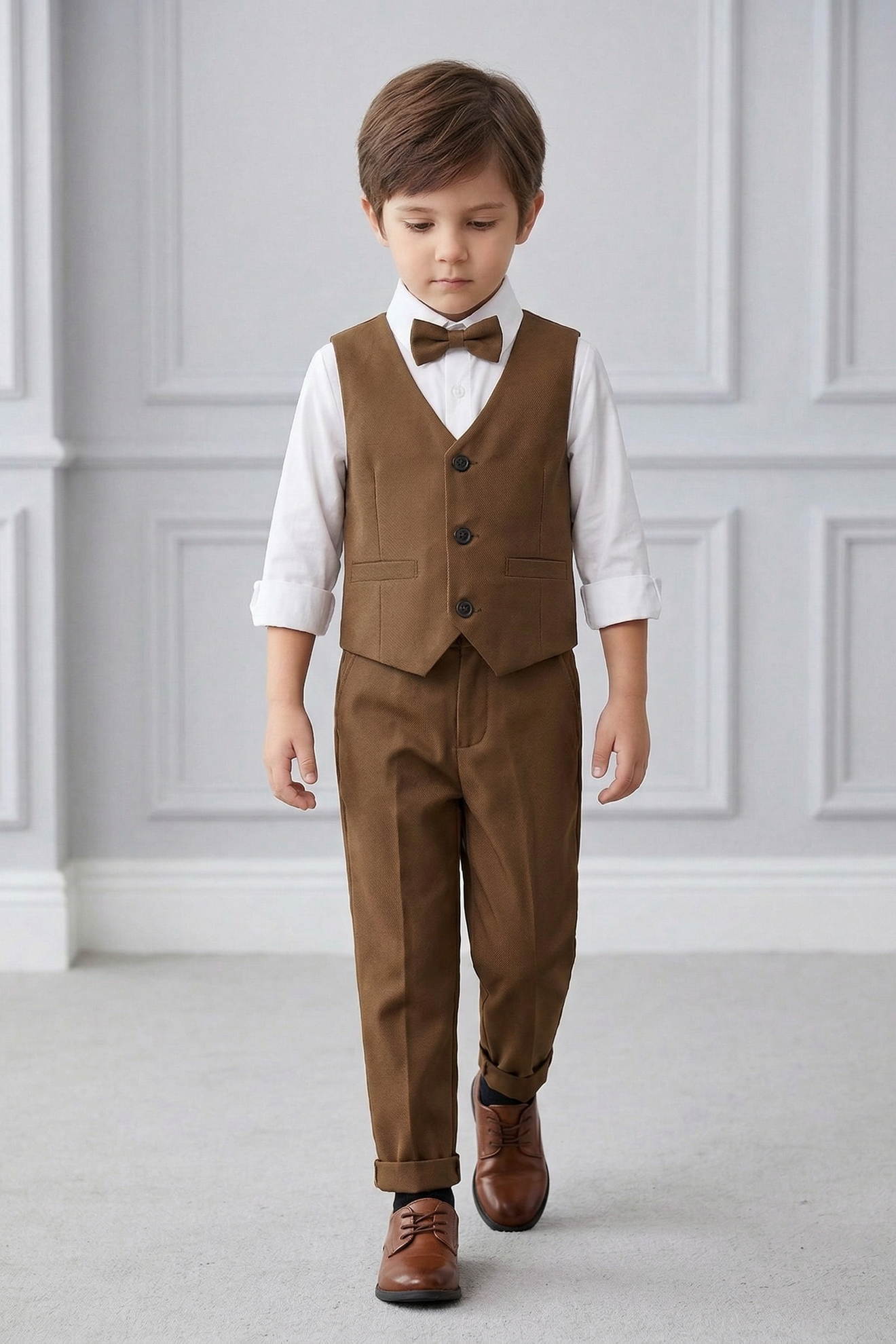 Dark Brown V-Neck 2-Piece Set