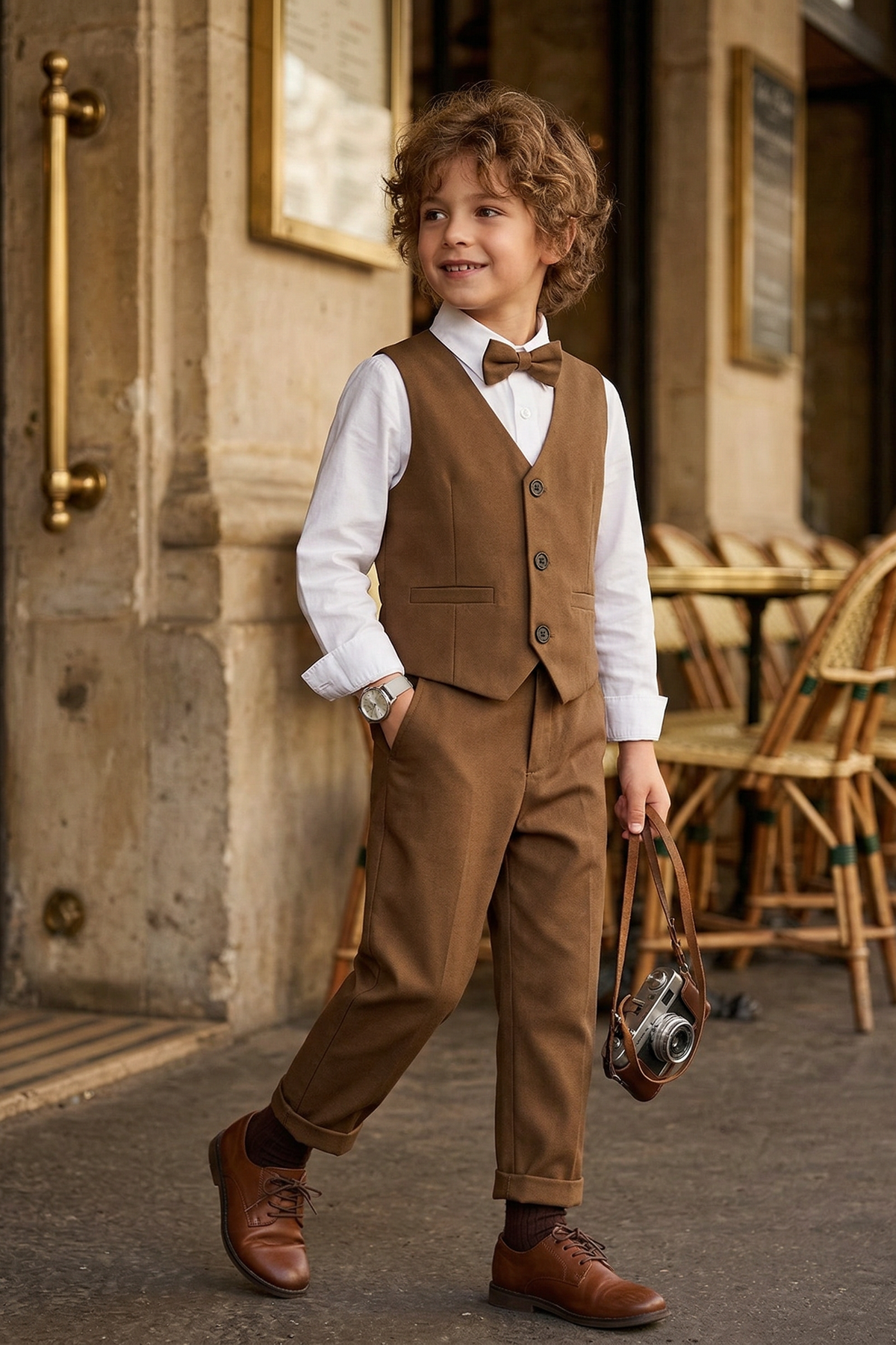Dark Brown V-Neck 2-Piece Set