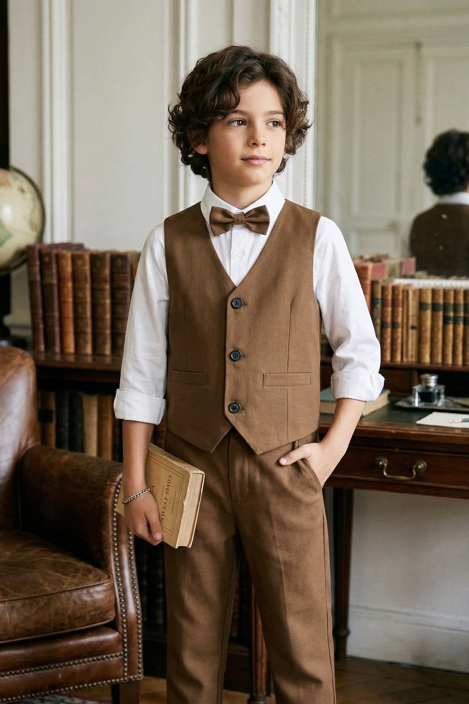 Dark Brown V-Neck 2-Piece Set