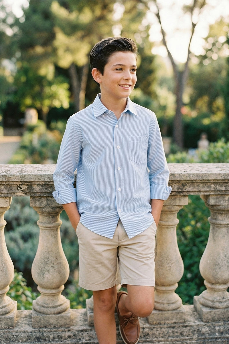Boys Light Blue Striped Dress Shirt