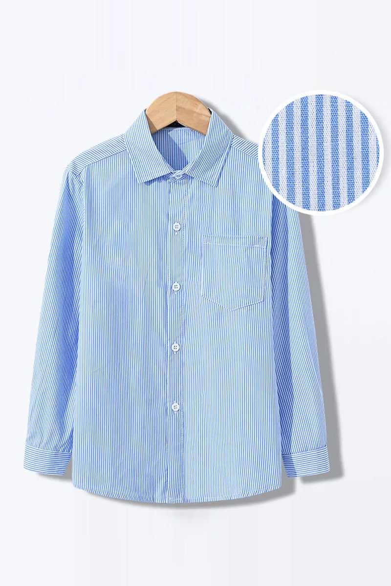 Boys Light Blue Striped Dress Shirt