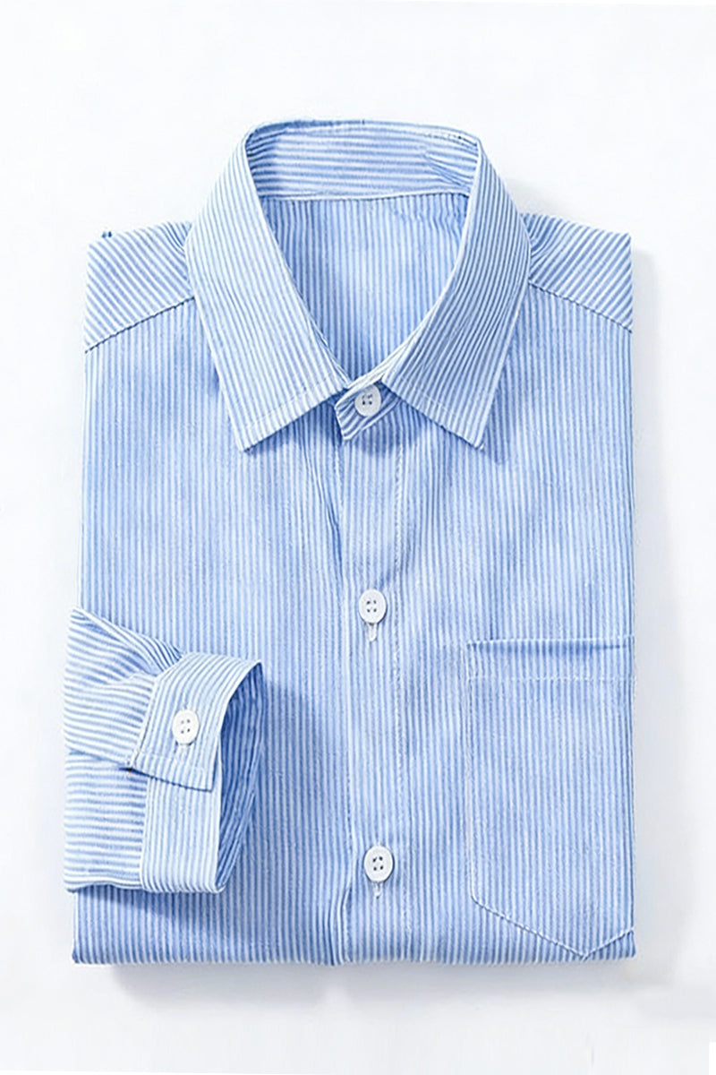 Boys Light Blue Striped Dress Shirt