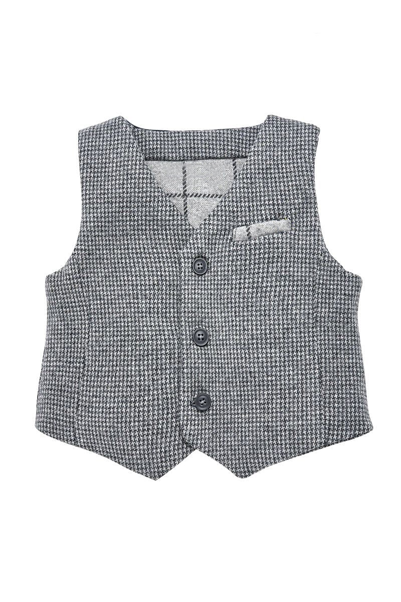 Boys Grey Houndstooth Single-breasted Vest