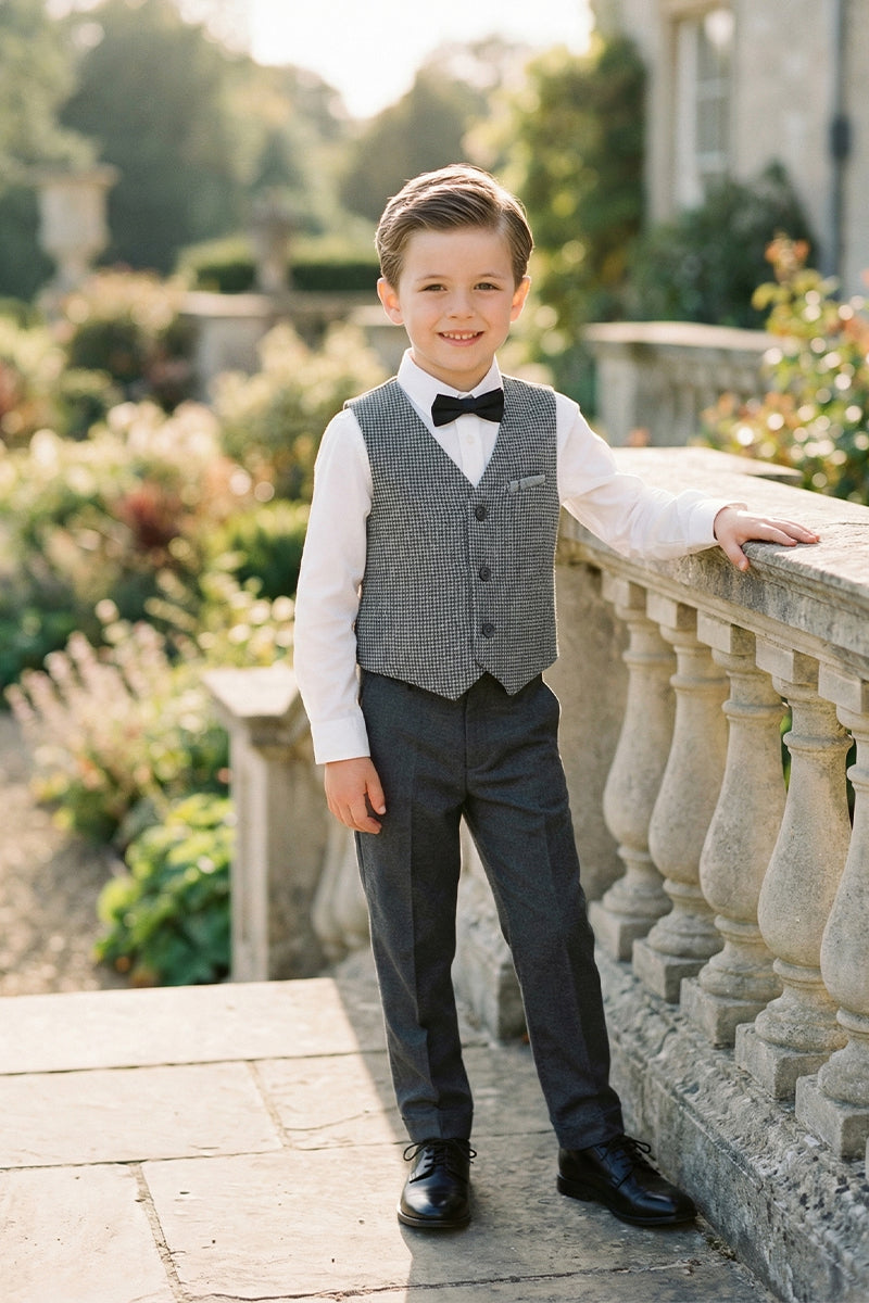 Boys Grey Houndstooth Single-breasted Vest