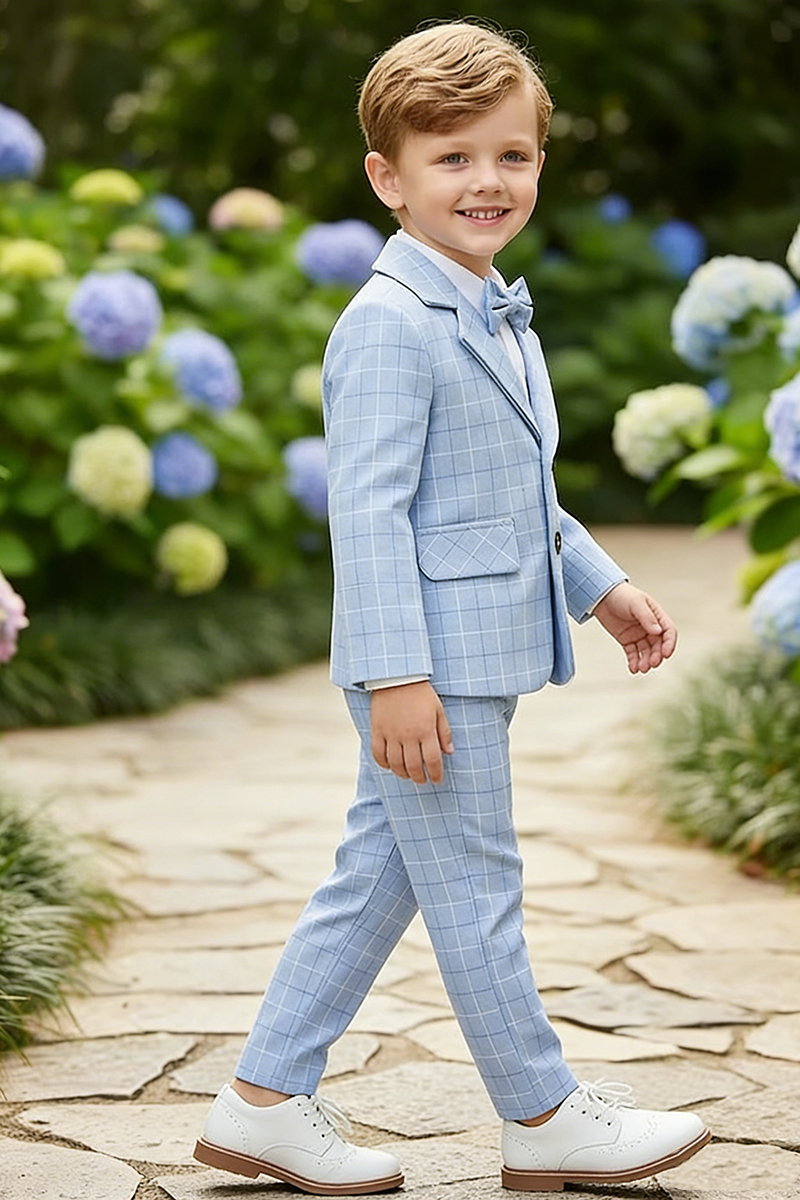 Boys Light Blue Windowpane Check 2-Piece Suit