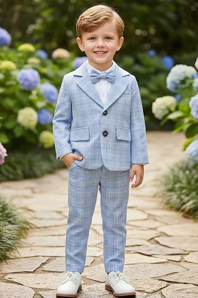 Boys Light Blue Windowpane Check 2-Piece Suit