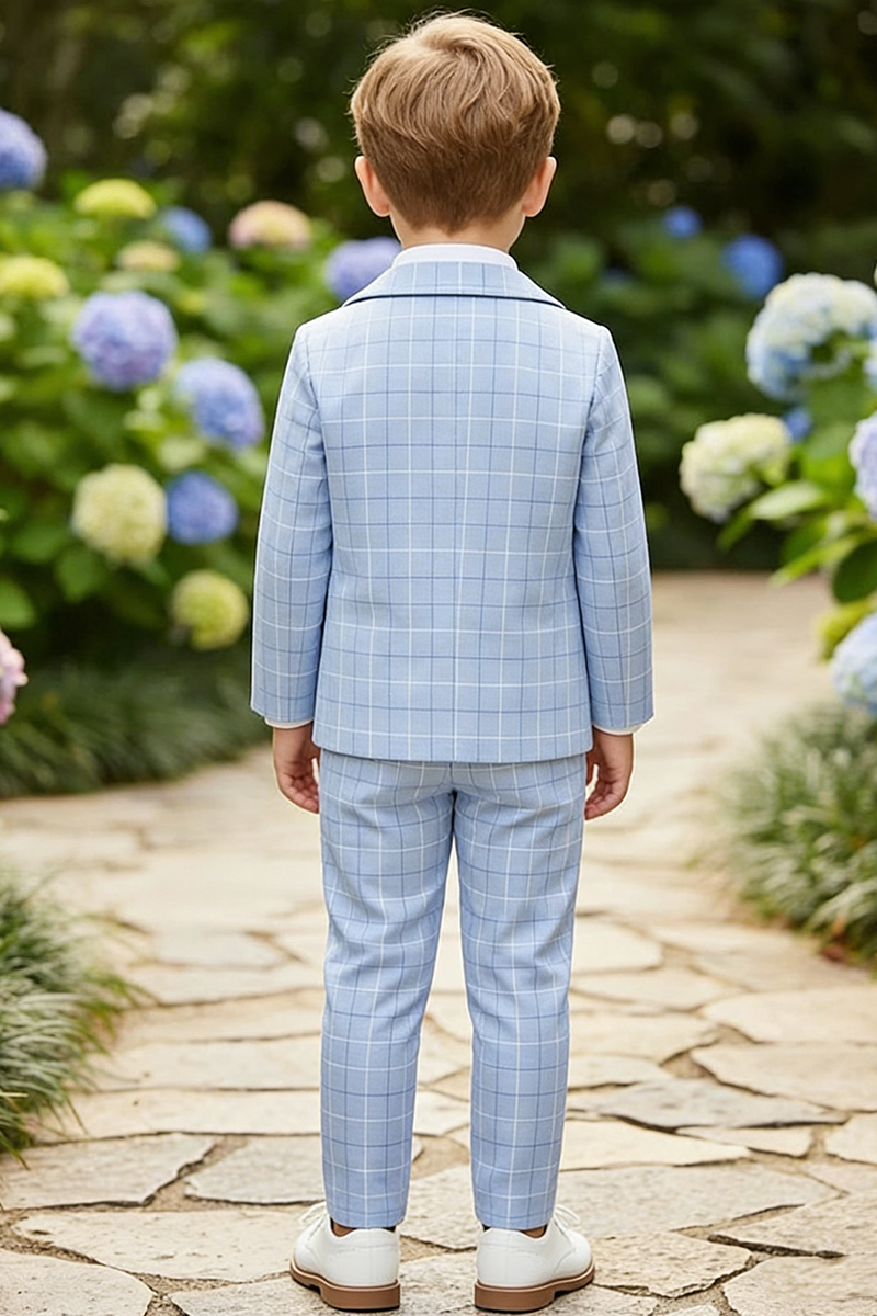 Boys Light Blue Windowpane Check 2-Piece Suit
